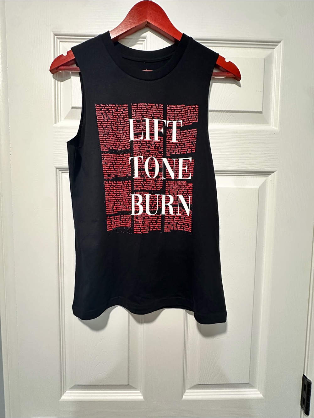 Pure Barre Black Sleeveless Tank with Red and White Graphic
